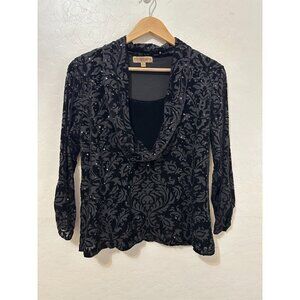 Vintage Notations‎ Womans Y2K Whimsigoth Top Size PXL Velvet Burnout Cowl Neck